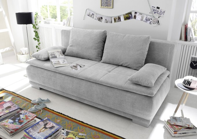 Schlafsofa >LUIGI LUX 3DL< Liegefläche 160x200cm, Bezug silver - 211x93x103 (BxHxT)