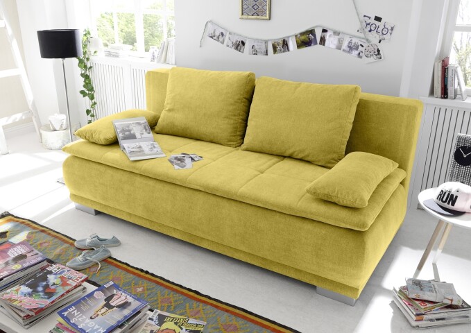Schlafsofa >LUIGI LUX 3DL< Liegefläche 160x200cm, Bezug senf - 211x93x103 (BxHxT)