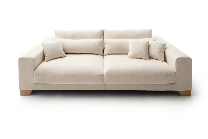 Big-Sofa >Phebe< 7 Kissen, Daune, Bezug in creme - 286x90x141cm (BxHxT)