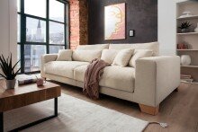 Big-Sofa >Phebe< 7 Kissen, Daune, Bezug in creme - 286x90x141cm (BxHxT)