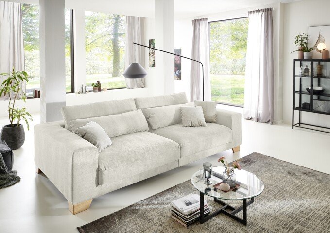 Big-Sofa >Phebe< 7 Kissen, Daune, Bezug creme - 286x90x141cm (BxHxT)