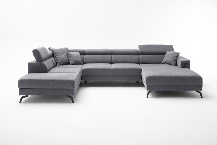 Wohnlandschaft >Silvie< U-Form, elektr. Sitzverstellung, grau - 360x96x239 (BxHxT)