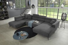 Wohnlandschaft >Silvie< U-Form, elektr. Sitzverstellung, grau - 360x96x239 (BxHxT)