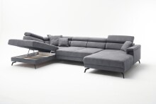 Wohnlandschaft >Silvie< U-Form, elektr. Sitzverstellung, grau - 360x96x239 (BxHxT)