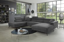 Wohnlandschaft >Silvie< U-Form, elektr. Sitzverstellung, grau - 360x96x239 (BxHxT)
