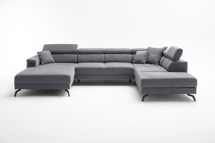 Wohnlandschaft >Silvie< U-Form, elektr. Sitzverstellung, grau - 360x96x239 (BxHxT)