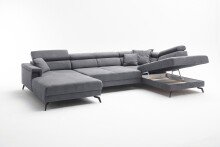 Wohnlandschaft >Silvie< U-Form, elektr. Sitzverstellung, grau - 360x96x239 (BxHxT)