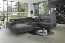 Wohnlandschaft >Silvie< U-Form, elektr. Sitzverstellung, grau - 360x96x239 (BxHxT)