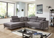 Wohnlandschaft >Silvie< Stauraum, elektr. Sitzverstellung, grau - 266x98x238 (BxHxT)