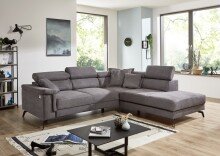 Wohnlandschaft >Silvie< Stauraum, elektr. Sitzverstellung, grau - 266x98x238 (BxHxT)