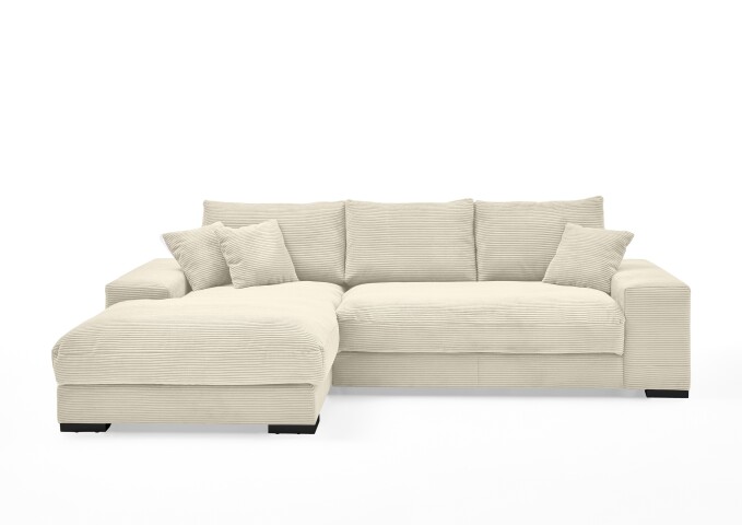 Wohnlandschaft >Siward< Daune, 6 Kissen, Bezug in Cord creme - 285x90x176cm (BxHxT)