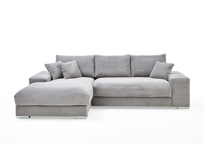 Wohnlandschaft >Siward< Daune, 6 Kissen, Bezug in Cord silbergrau - 285x90x176cm (BxHxT)