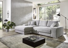 Wohnlandschaft >Siward< Daune, 6 Kissen, Bezug in Cord silbergrau - 285x90x176cm (BxHxT)