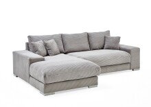 Wohnlandschaft >Siward< Daune, 6 Kissen, Bezug in Cord silbergrau - 285x90x176cm (BxHxT)