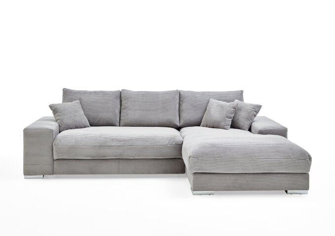 Wohnlandschaft >Siward< Daune, 6 Kissen, Bezug in Cord silbergrau - 285x90x176cm (BxHxT)