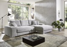 Wohnlandschaft >Siward< Daune, 6 Kissen, Bezug in Cord silbergrau - 285x90x176cm (BxHxT)