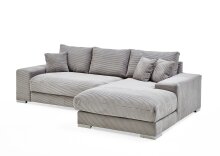 Wohnlandschaft >Siward< Daune, 6 Kissen, Bezug in Cord silbergrau - 285x90x176cm (BxHxT)