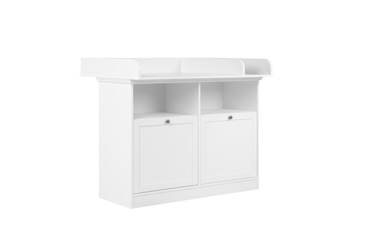 Wickelkommode >Landwood< 2 Türen, Wickelaufsatz, 2 Böden, Weiß - 120x100x77cm (BxHxT)