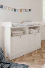 Wickelkommode >Landwood< 2 Türen, Wickelaufsatz, 2 Böden, Weiß - 120x100x77cm (BxHxT)
