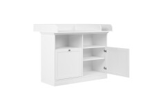 Wickelkommode >Landwood< 2 Türen, Wickelaufsatz, 2 Böden, Weiß - 120x100x77cm (BxHxT)
