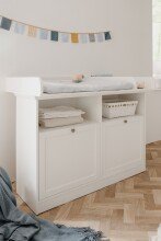 Wickelkommode >Landwood< 2 Türen, Wickelaufsatz, 2 Böden, Weiß - 120x100x77cm (BxHxT)