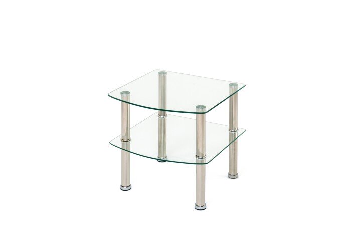 Beistelltisch >7/185< in Klarglas, Glasablage, Edelstahl - 45x43x45cm (BxHxT)