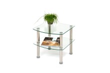 Beistelltisch >7/185< in Klarglas, Glasablage, Edelstahl - 45x43x45cm (BxHxT)
