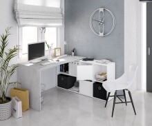 Regal-Schreibtisch >ADAPTA PLUS< 2 Türen, Fächer, in Artik Weiß / Zementgrau - 136x74x139 (BxHxT)