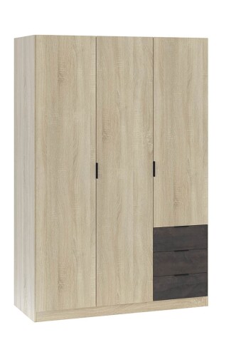 Kleiderschrank >LC-180< 3 Schubladen, Canadian Eiche Dekor / Oxid - 121x180x52 (BxHxT)