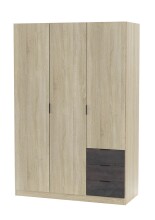 Kleiderschrank >LC-180< 3 Schubladen, Canadian Eiche Dekor / Oxid - 121x180x52 (BxHxT)