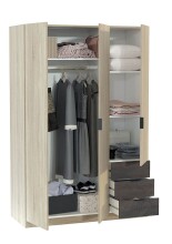 Kleiderschrank >LC-180< 3 Schubladen, Canadian Eiche Dekor / Oxid - 121x180x52 (BxHxT)