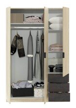 Kleiderschrank >LC-180< 3 Schubladen, Canadian Eiche Dekor / Oxid - 121x180x52 (BxHxT)