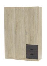 Kleiderschrank >LC-180< 3 Schubladen, Canadian Eiche Dekor / Oxid - 121x180x52 (BxHxT)