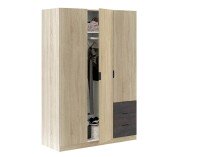 Kleiderschrank >LC-180< 3 Schubladen, Canadian Eiche Dekor / Oxid - 121x180x52 (BxHxT)