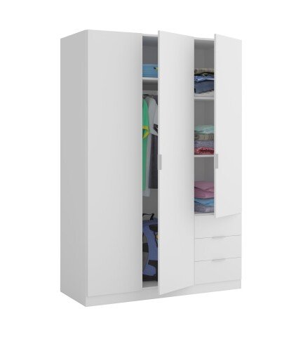 Kleiderschrank >LC-180< 3 Schübe, in Weiß - 121x180x52 (BxHxT)