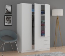 Kleiderschrank >LC-180< 3 Schübe, in Weiß - 121x180x52 (BxHxT)