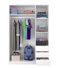 Kleiderschrank >LC-180< 3 Schübe, in Weiß - 121x180x52 (BxHxT)
