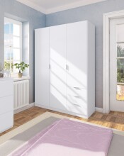Kleiderschrank >LC-180< 3 Schübe, in Weiß - 121x180x52 (BxHxT)