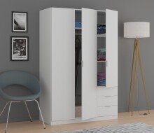 Kleiderschrank >LC-180< 3 Schübe, in Weiß - 121x180x52 (BxHxT)