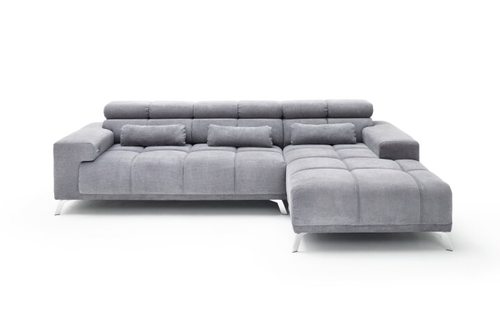 Wohnlandschaft >Starlett< elektrische Sitztiefenverstellung, 3 Kissen, grau- 285x99x201 (BxHxB)