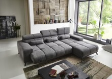 Wohnlandschaft >Starlett< elektrische Sitztiefenverstellung, 3 Kissen, grau - 285x99x201 (BxHxT)