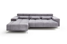 Wohnlandschaft >Starlett< elektrische Sitztiefenverstellung, 3 Kissen, grau - 285x99x201 (BxHxT)