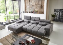 Wohnlandschaft >Starlett< elektrische Sitztiefenverstellung, 3 Kissen, grau - 285x99x201 (BxHxT)