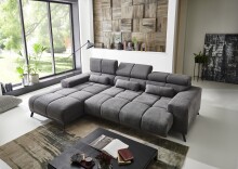 Wohnlandschaft >Starlett< elektrische Sitztiefenverstellung, 3 Kissen, grau - 285x99x201 (BxHxT)