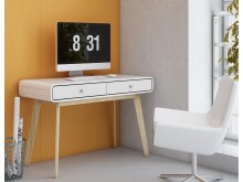 Schreibtisch >Janne< 2 Schubladen, in Weiß und Eiche - 120x79x50cm (BxHxT)