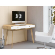 Schreibtisch >Janne< 2 Schubladen, in Eiche und weiss - 120x79x50cm (BxHxT)