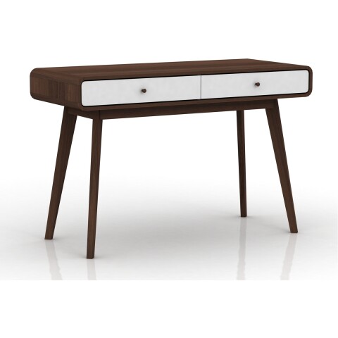 Schreibtisch >Janne< 2 Schubladen, in Walnuss braun und weiss - 120x79x50cm (BxHxT)