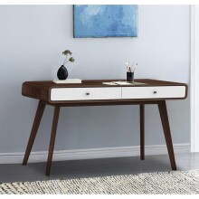 Schreibtisch >Janne< 2 Schubladen, in Walnuss braun und weiss - 120x79x50cm (BxHxT)