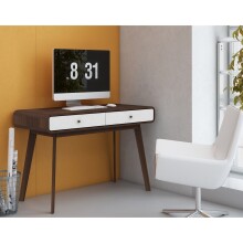 Schreibtisch >Janne< 2 Schubladen, in Walnuss braun und weiss - 120x79x50cm (BxHxT)