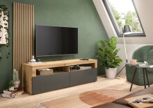Lowboard >Okai< in Artisan Eiche / Anthrazit - 160x90x45cm (BxHxT)